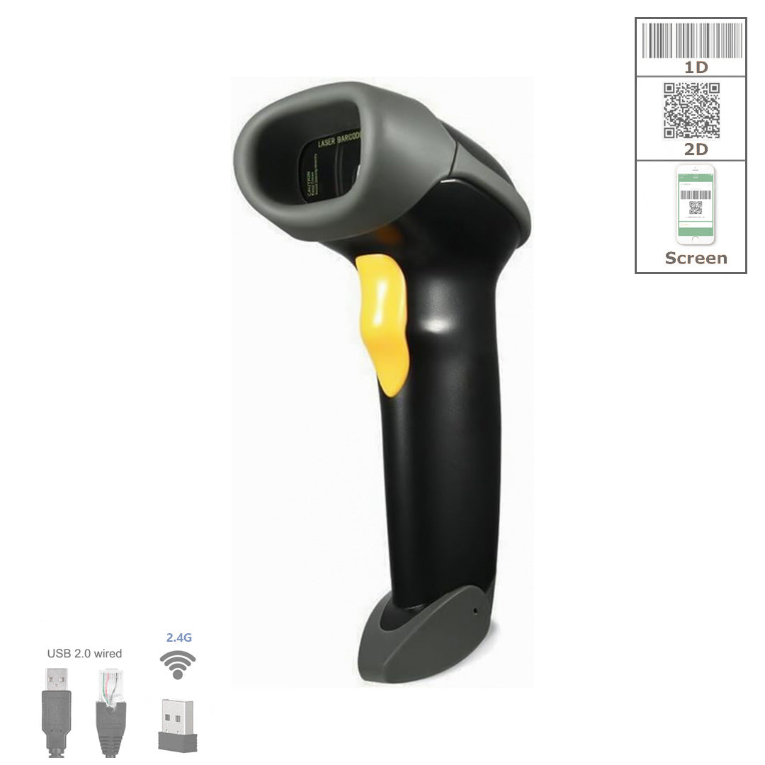 Lector de códigos de barras 2D inalámbrico 2,4 GHz Utek UT-BSCW2D con pedestal