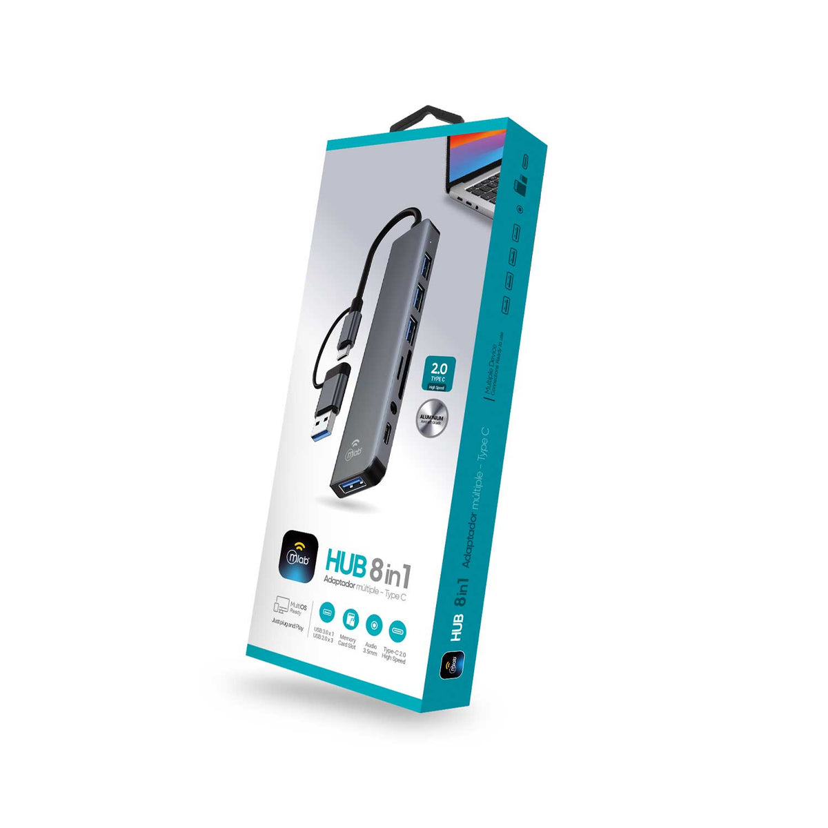 CABLE MLAB ADAPTADOR HUB 8 EN 1 TIPO C LECTOR TARJ 10021