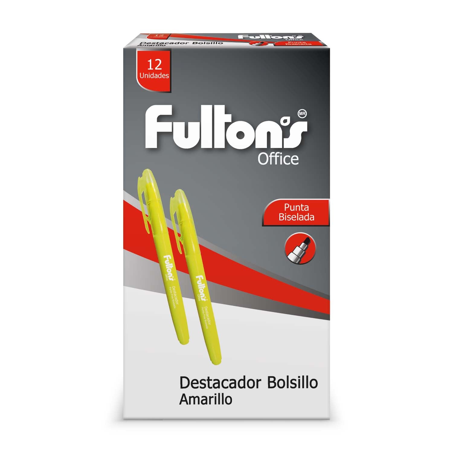 DESTACADOR BOLSILLO PTA.BISEL AMARILLO ( CAJA 12 UNID.)