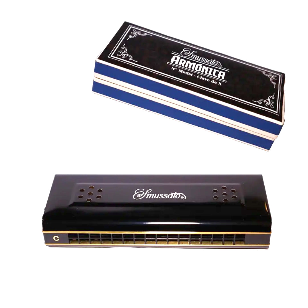 ARMONICA DOBLE TONALIDAD 16 NOTAS NEGRO SMUSSATO SM16-2BK