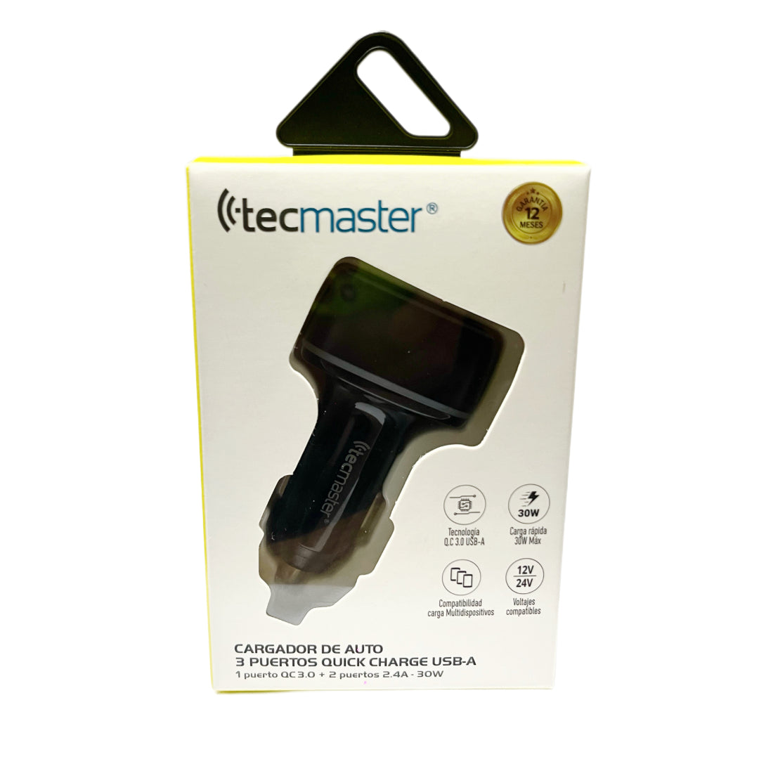 CARGADOR DE AUTO 3 PUERTOS USB TECMASTER TM-200549