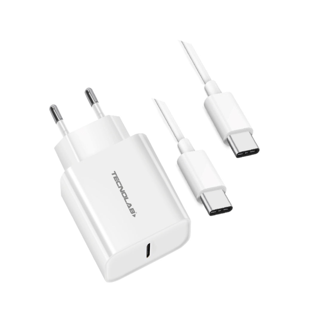 CARGADOR DE PARED USB-C + CABLE USB-C A USB-C TECNOLAB TL094