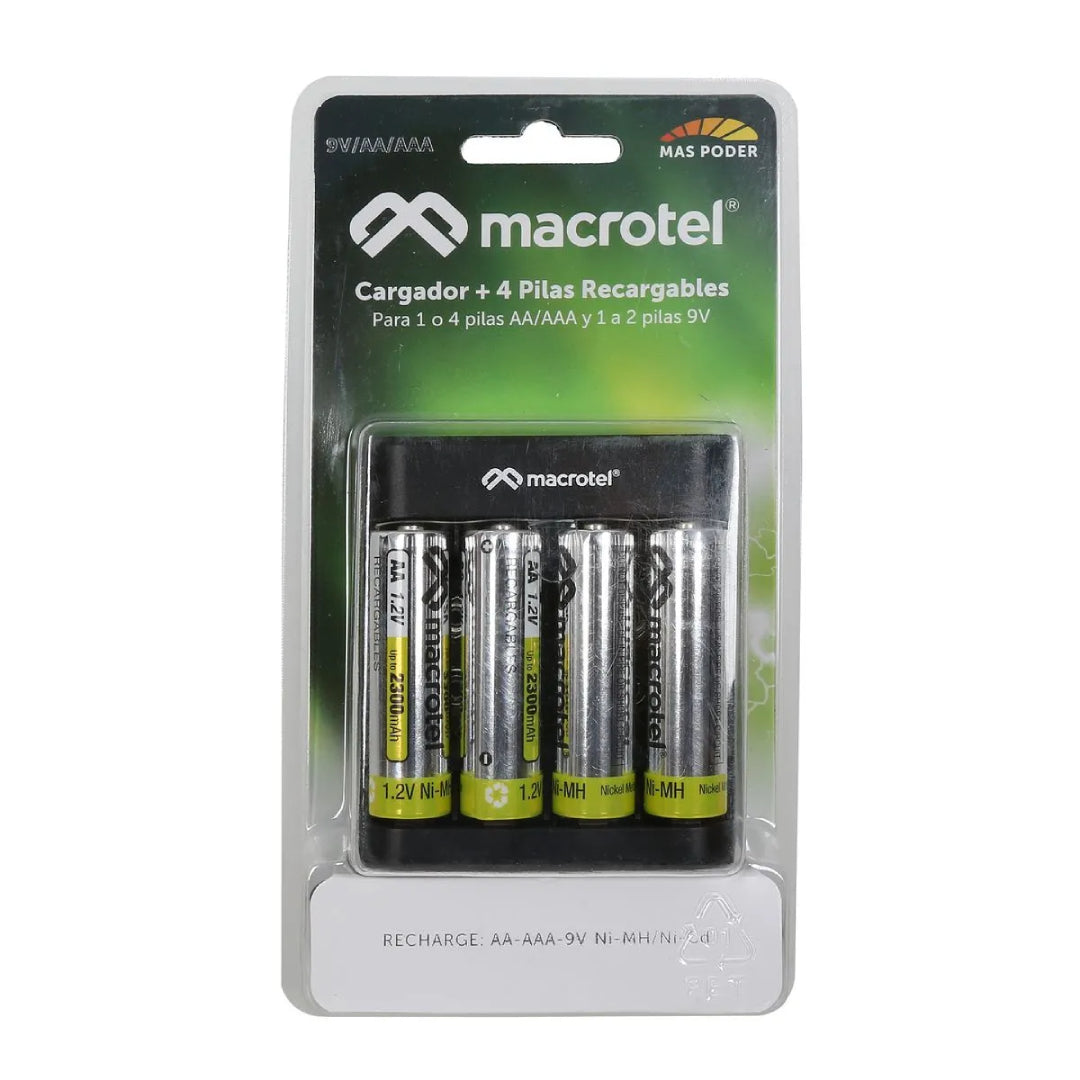 CARGADOR + 4 PILAS AA RECARGABLES MACROTEL MV-1888