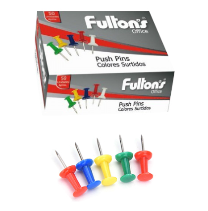 PACK 10 CAJAS CHINCHE PUSH PINS COLORES FULTONS 107137 500 pins