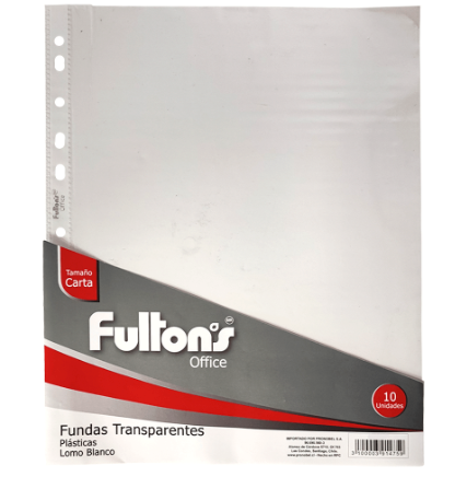 PACK 100 UN FUNDAS plastica CARPETA TRANSPARENTE FORMATO CARTA FULTONS 101720
