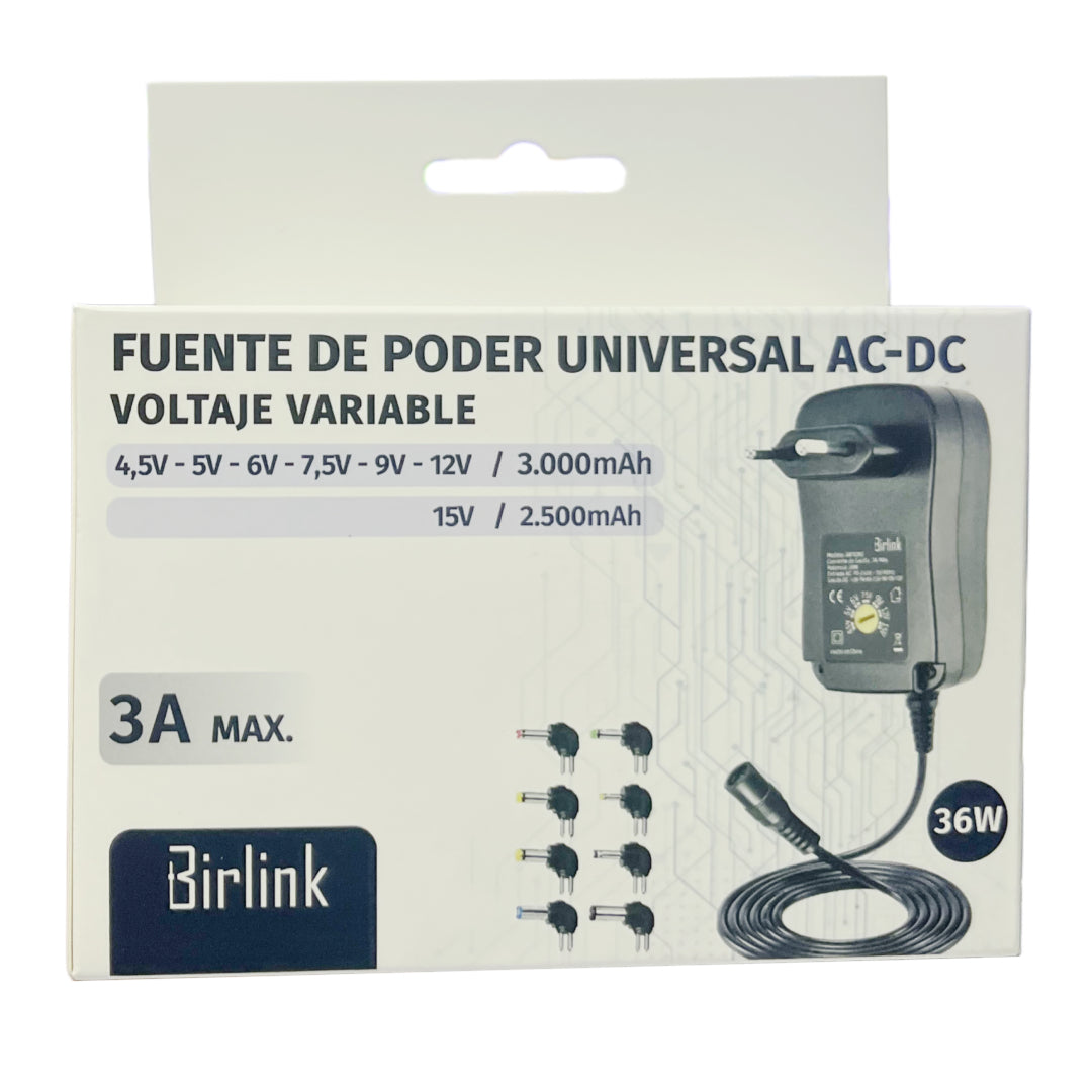 Fuente de Poder Universal AC-DC 4,5-15V 3A BIRLINK BR10406