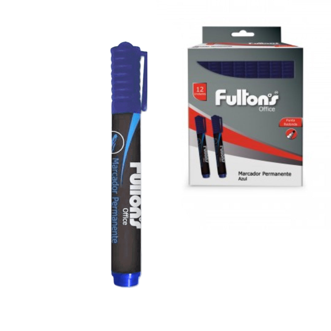 MARCADOR PERMANENTE PUNTA REDONDA AZUL FULTONS (CAJA 12 UNIDADES)