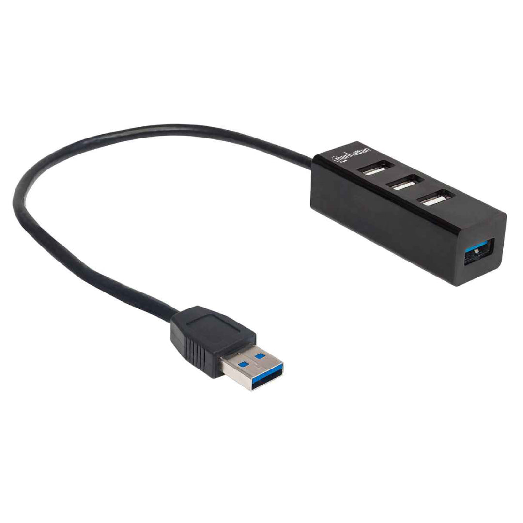 Hub USB 3.0/2.0 4 Puertos Manhattan 163828 5Gbps Plug & Play Windows Mac