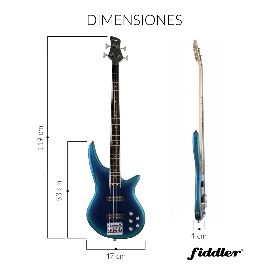 Pack Bajo Eléctrico Azul Fiddler FD-TPE4200B + Amplificador 20W con Accesorios