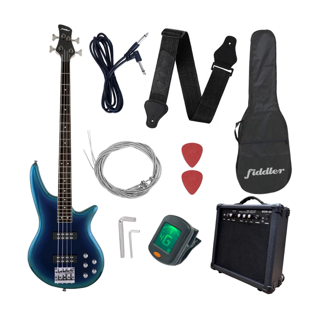 PACK Bajo Eléctrico Azul Fiddler + Amplificador 20W FD-TPE4200B