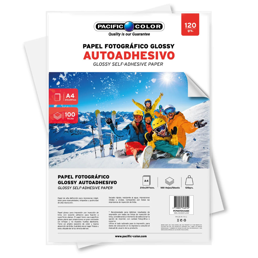 PAPEL FOTOGRAFICO AUTOADHESIVO 100H GLOSSY 120GRAMOS PACIFIC COLOR