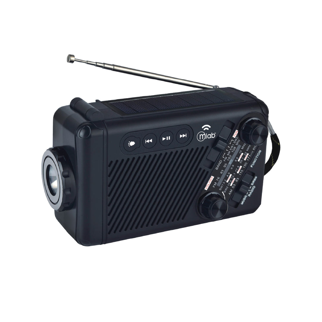 Radio Emergency Alert Recargable Solar Negra 9585