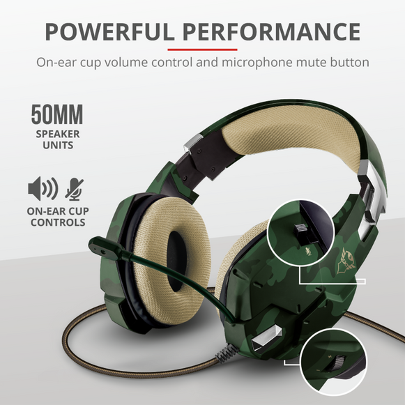 Audífonos Gamer Trust  Carus Jungle Cameo GXT322c (22865) Multiplataforma