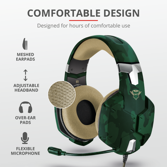 Audífonos Gamer Trust  Carus Jungle Cameo GXT322c (22865) Multiplataforma