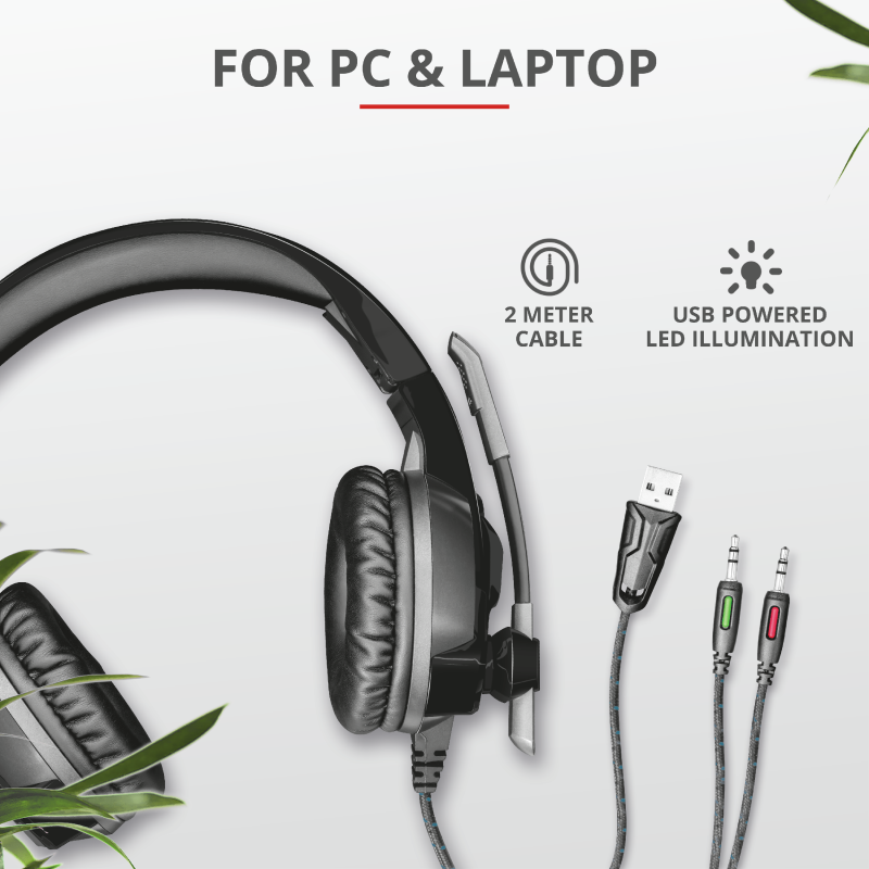 Audífonos Trust Gamer RUNE Iluminados USB / Conexión 3,5mm GXT-410 ( 22896 )