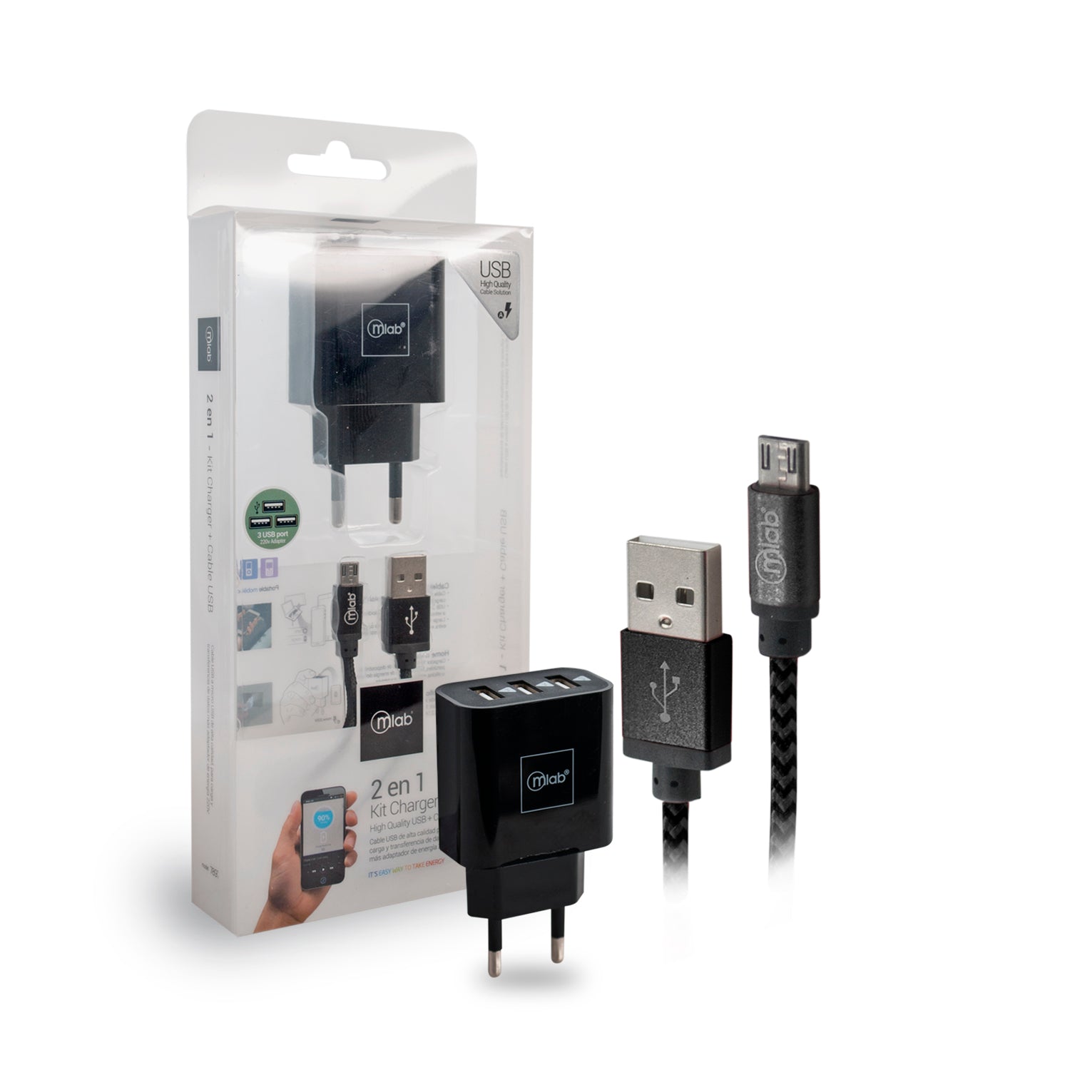 Cargador usb + Cable Micro USB Mlab  (7897)