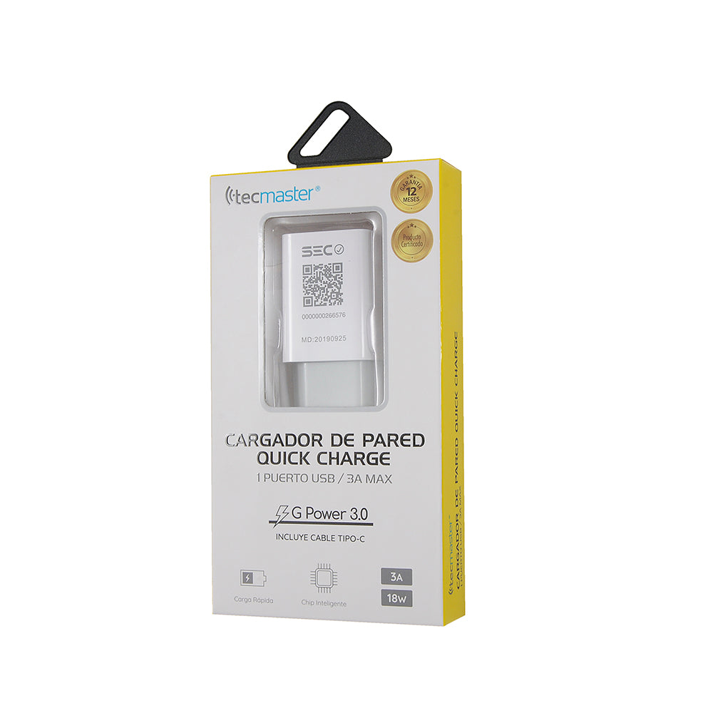 Cable  TIPO-C a Usb de carga Tecmaster 3A