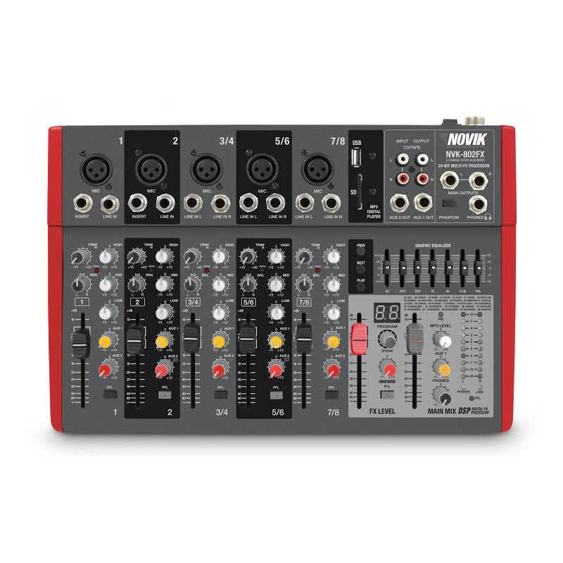 Mesa Mixer Pre-Amplificada 8 Canales NOVIK NVK-802FX
