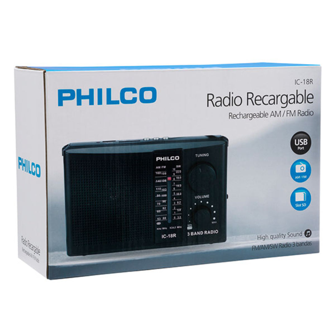 RADIO FM-AM-SW 4 BANDAS RECARGABLE PHILCO ICF18