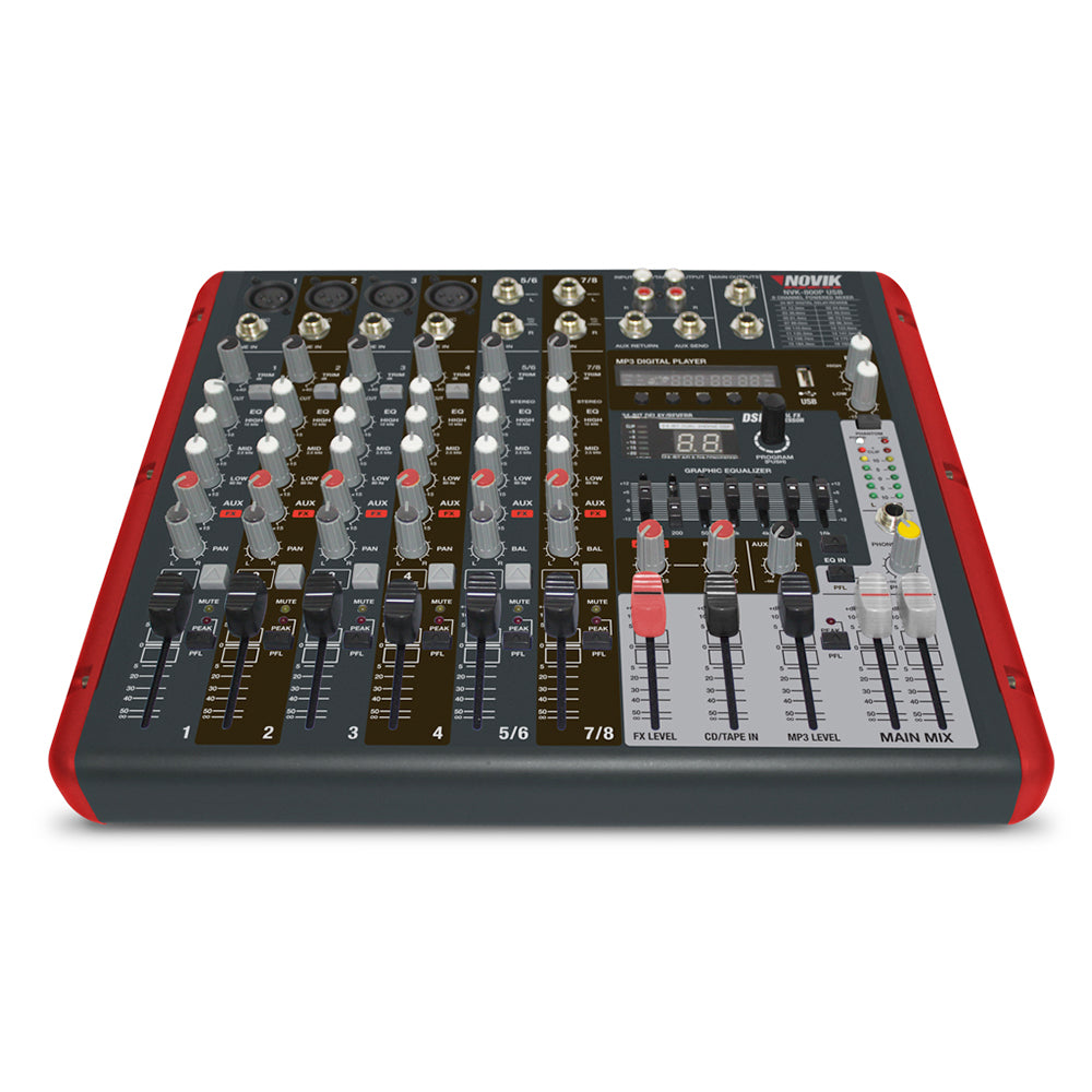 Mesa Mixer Amplificada 8 Canales NOVIK NVK-800P USB Bluetooth