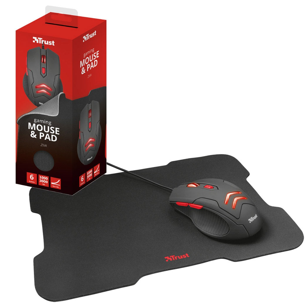 Mouse y Padmouse Gamer Alámbrico USB Trust  ( Ziva GAMING ) 21923 mousepad