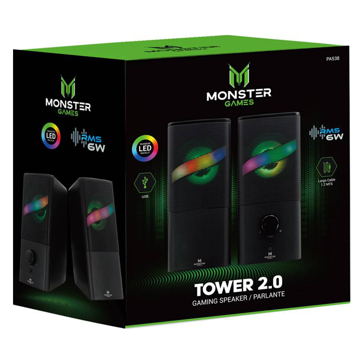 PARLANTE PC TOWER 2.0 MONSTER GAMES PA538