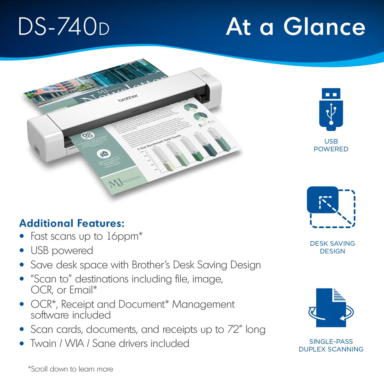 ESCANER PORTATIL CON DUPLEX Y DSD DS-740D BROTHER