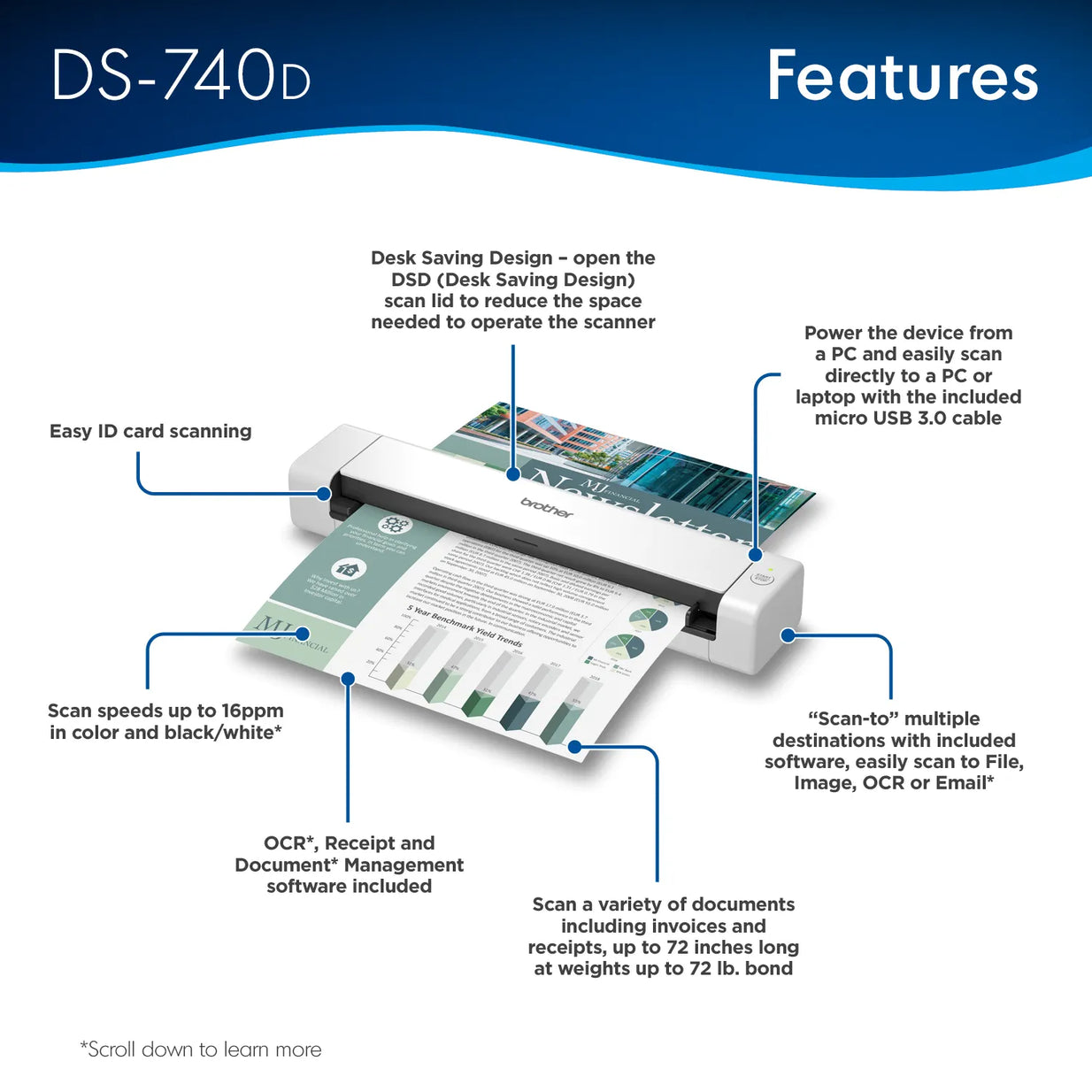 ESCANER PORTATIL CON DUPLEX Y DSD DS-740D BROTHER