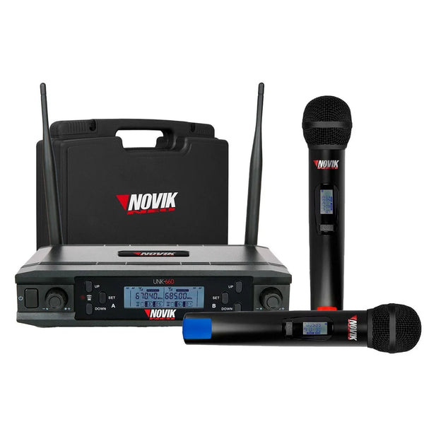 Sistema Micrófonos Inalámbricos Doble Novik UNK-660 UHF 300 Canales 2×XLR Maletín