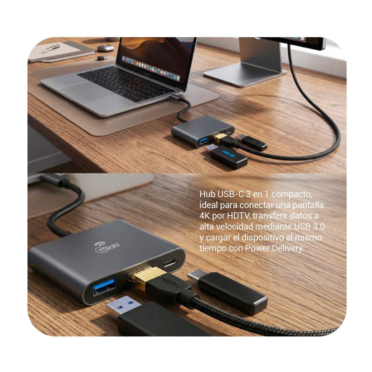 CABLE MLAB HUB ADAPTADOR 3 EN 1 TIPO C HDMI USB A