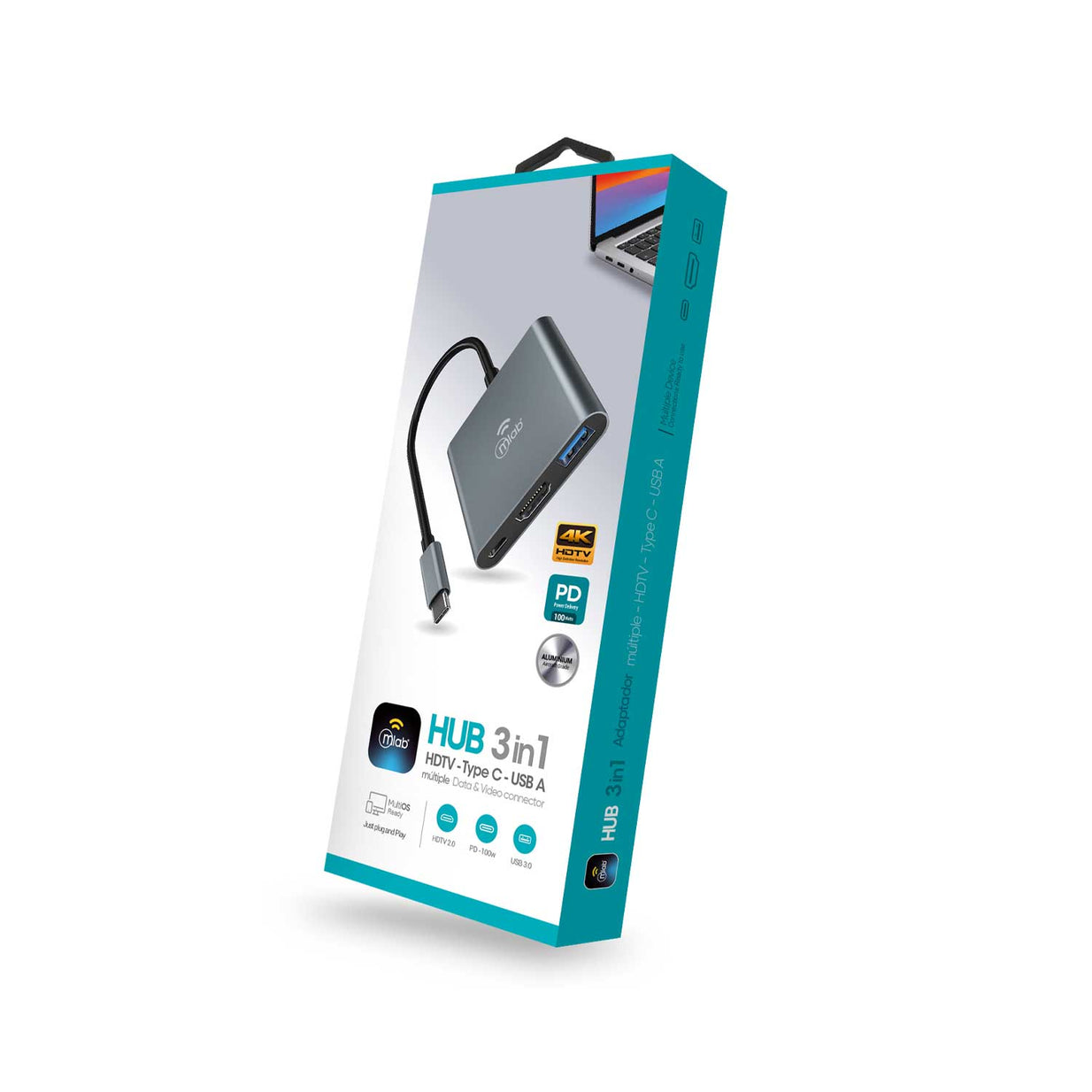 CABLE MLAB HUB ADAPTADOR 3 EN 1 TIPO C HDMI USB A