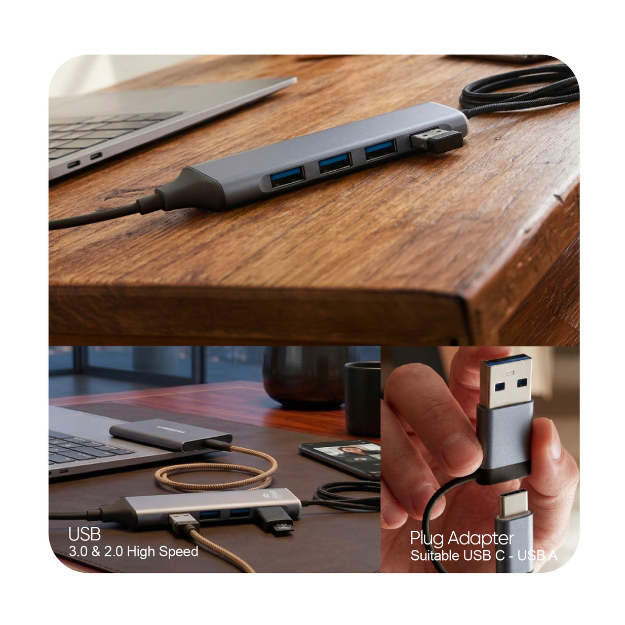 CABLE MLAB HUB 4 EN 1 TIPO C Y USB A 10019