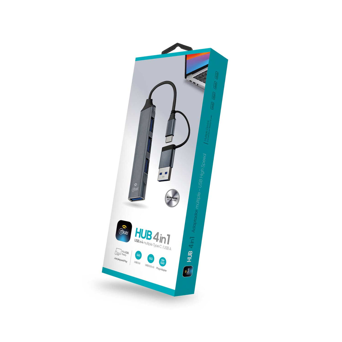 CABLE MLAB HUB 4 EN 1 TIPO C Y USB A 10019