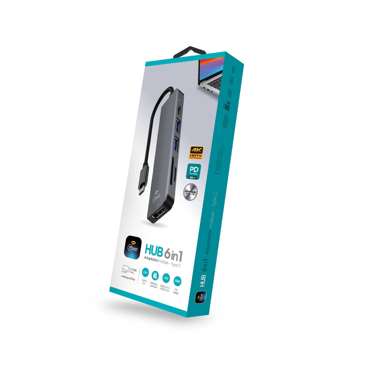 CABLE MLAB ADAPTADOR HUB 6 EN 1 TIPO C HDMI 10020
