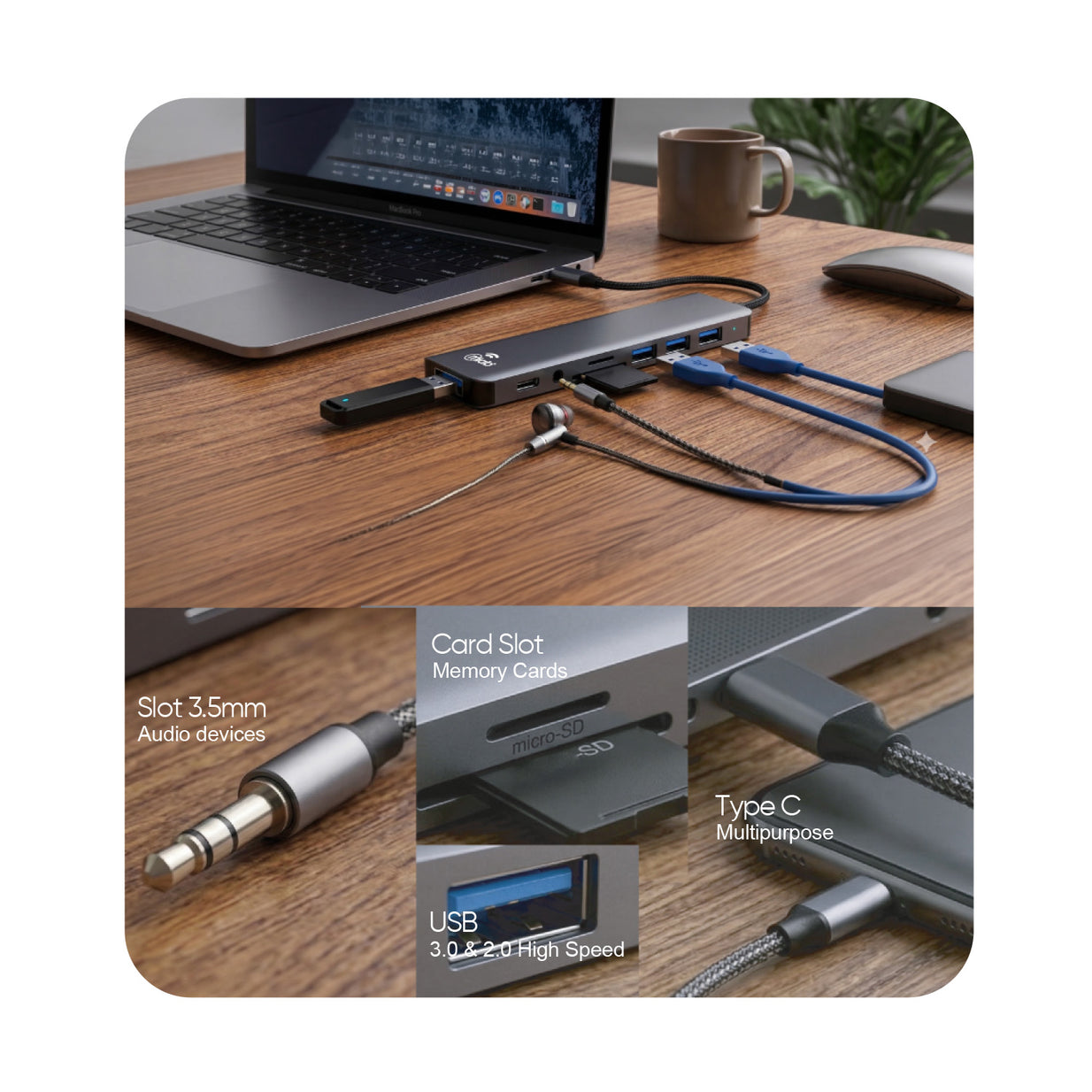 CABLE MLAB ADAPTADOR HUB 8 EN 1 TIPO C LECTOR TARJ 10021