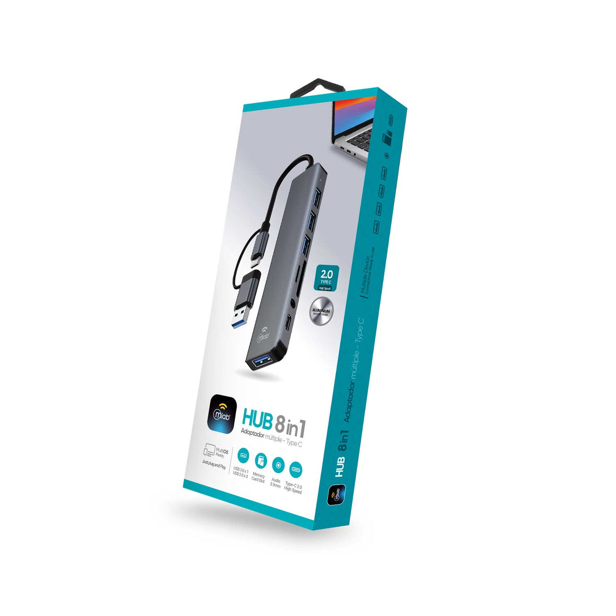 CABLE MLAB ADAPTADOR HUB 8 EN 1 TIPO C LECTOR TARJ 10021