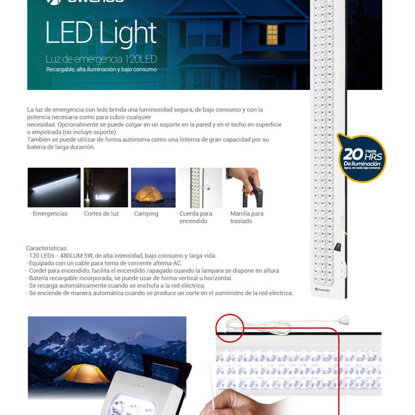 LAMPARA EMERGENCIA POWERLAB 120LEDS USB 7260