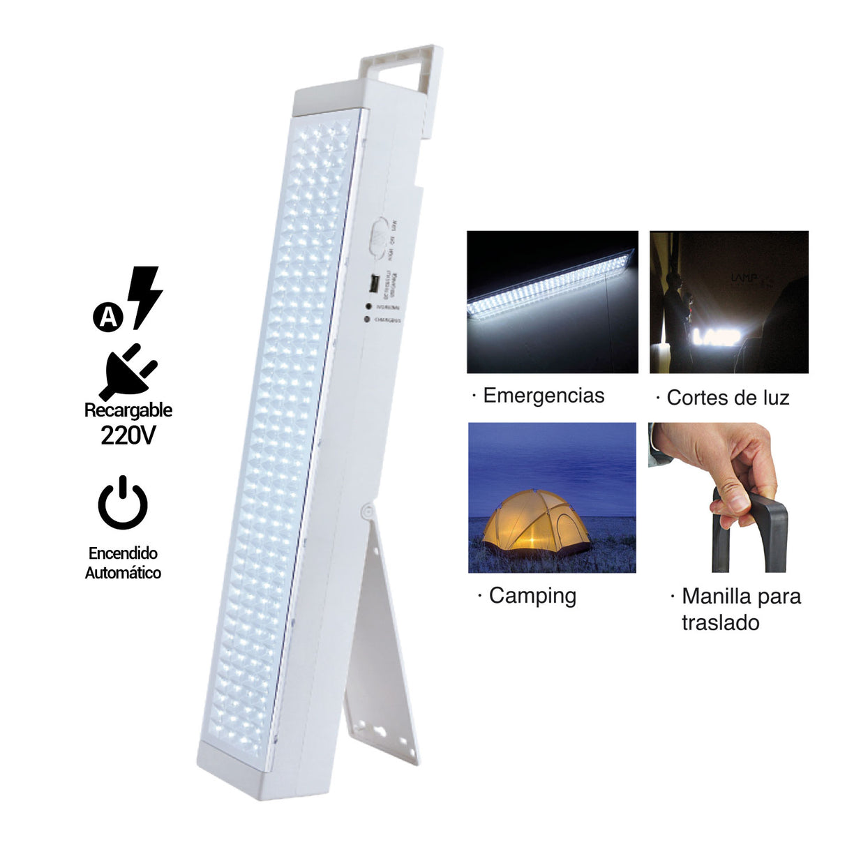LAMPARA EMERGENCIA POWERLAB 160 LEDS USB 7261