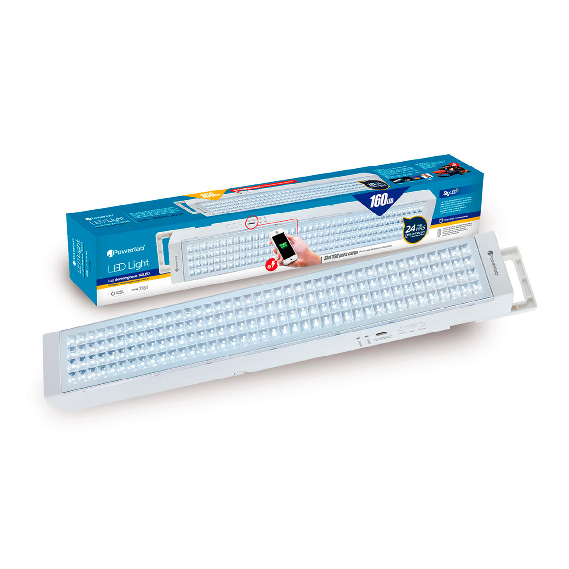LAMPARA EMERGENCIA POWERLAB 160 LEDS USB 7261