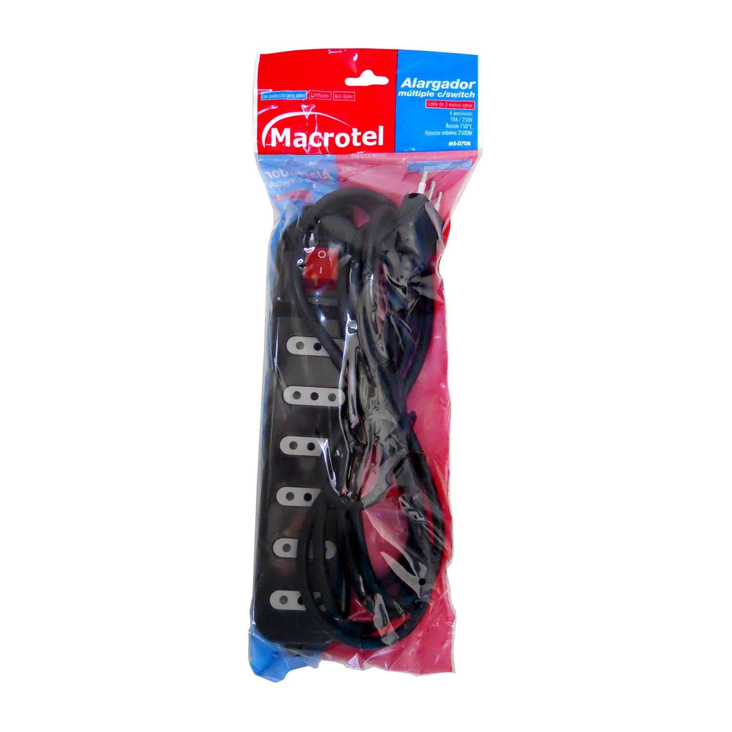 ALARGADOR MULTIPLE CON SWITCH 3 METROS 6 POS NEGRO ME-070B