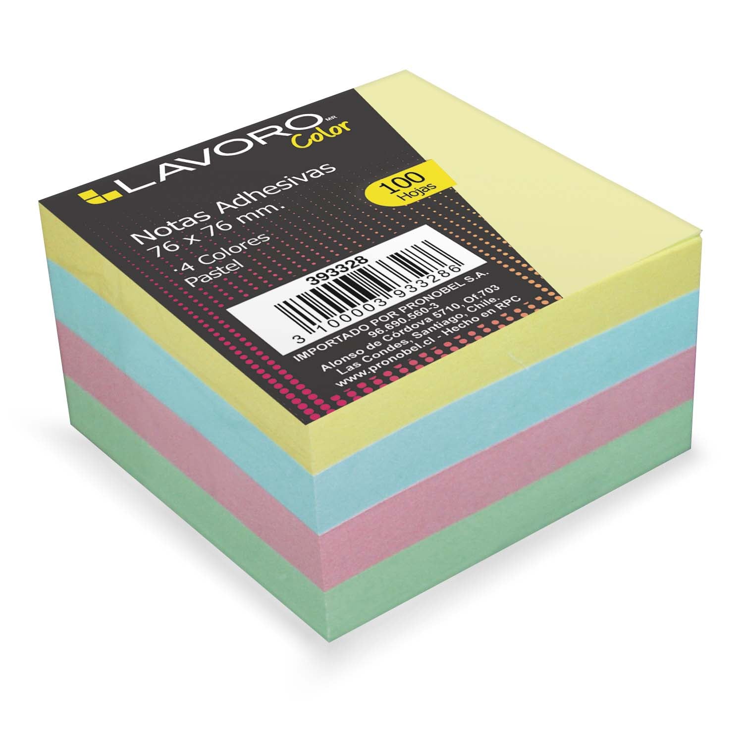 NOTAS ADHESIVAS 400 hojas 4 COLORES 2400 UN LAVORO 393328 (PACK 6 UNIDADES)