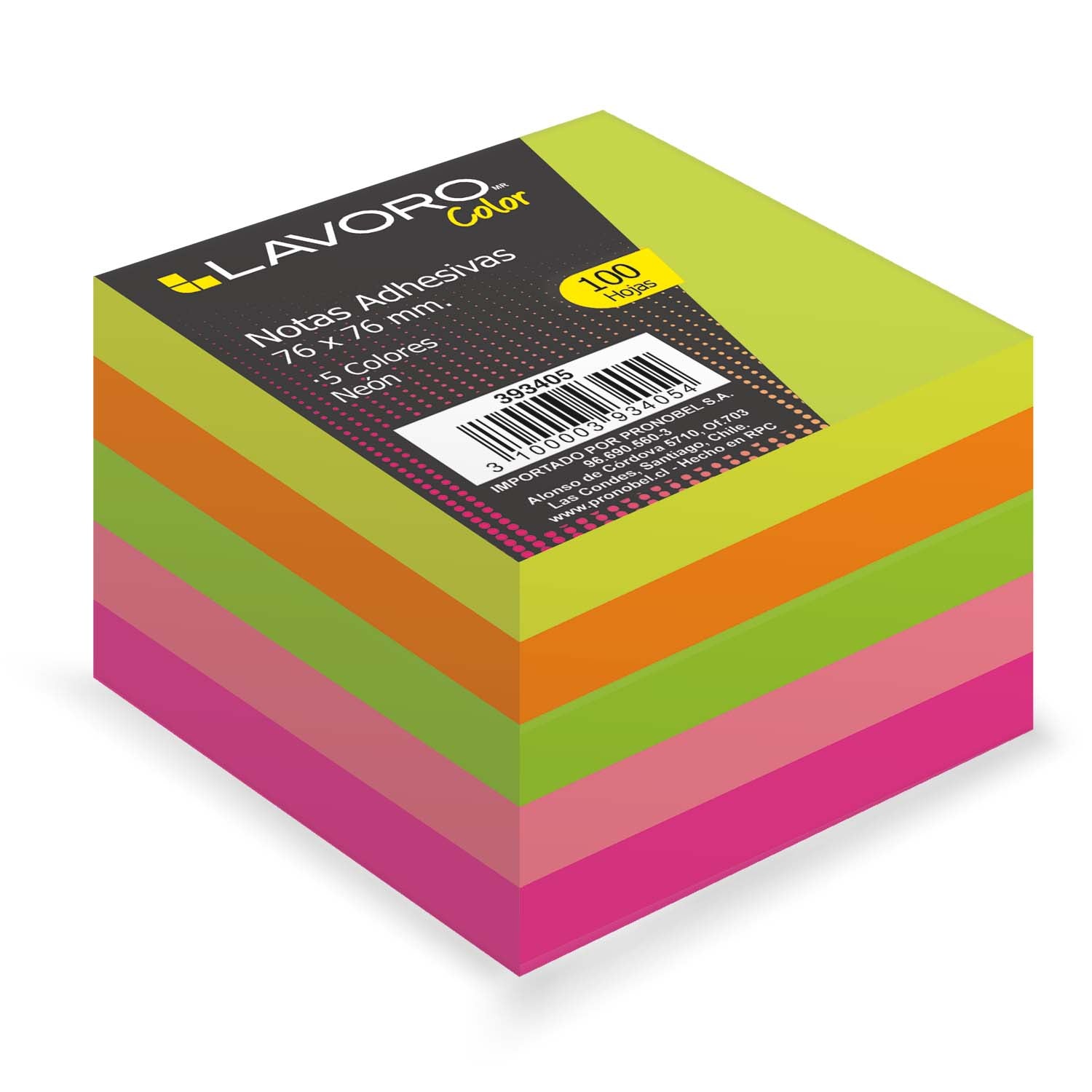 NOTAS ADHESIVAS 5 COLORES 500 hojas 3000 UN LAVORO 393405 ( PACK 6 UNIDADES)