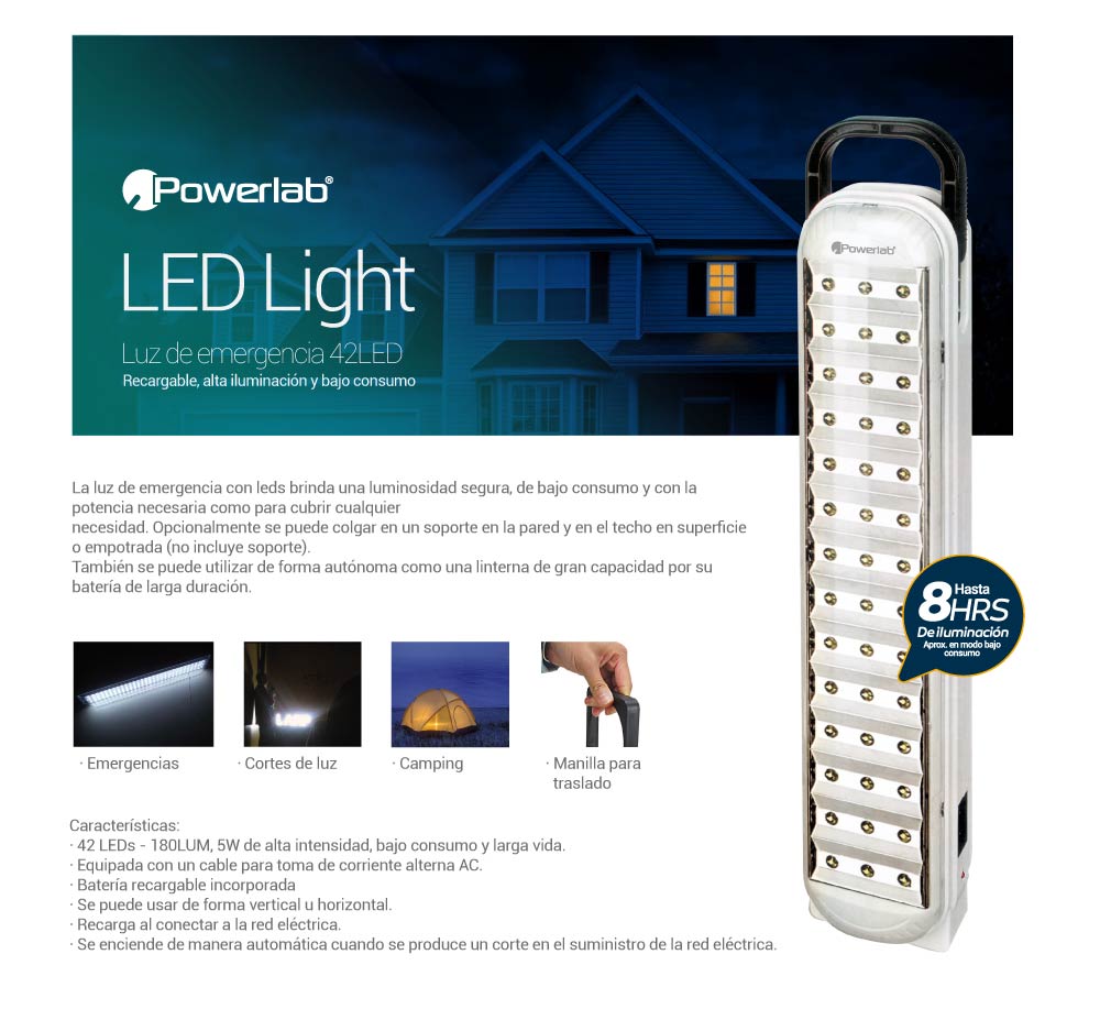 LAMPARA EMERGENCIA POWERLAB 42 LEDS 7262