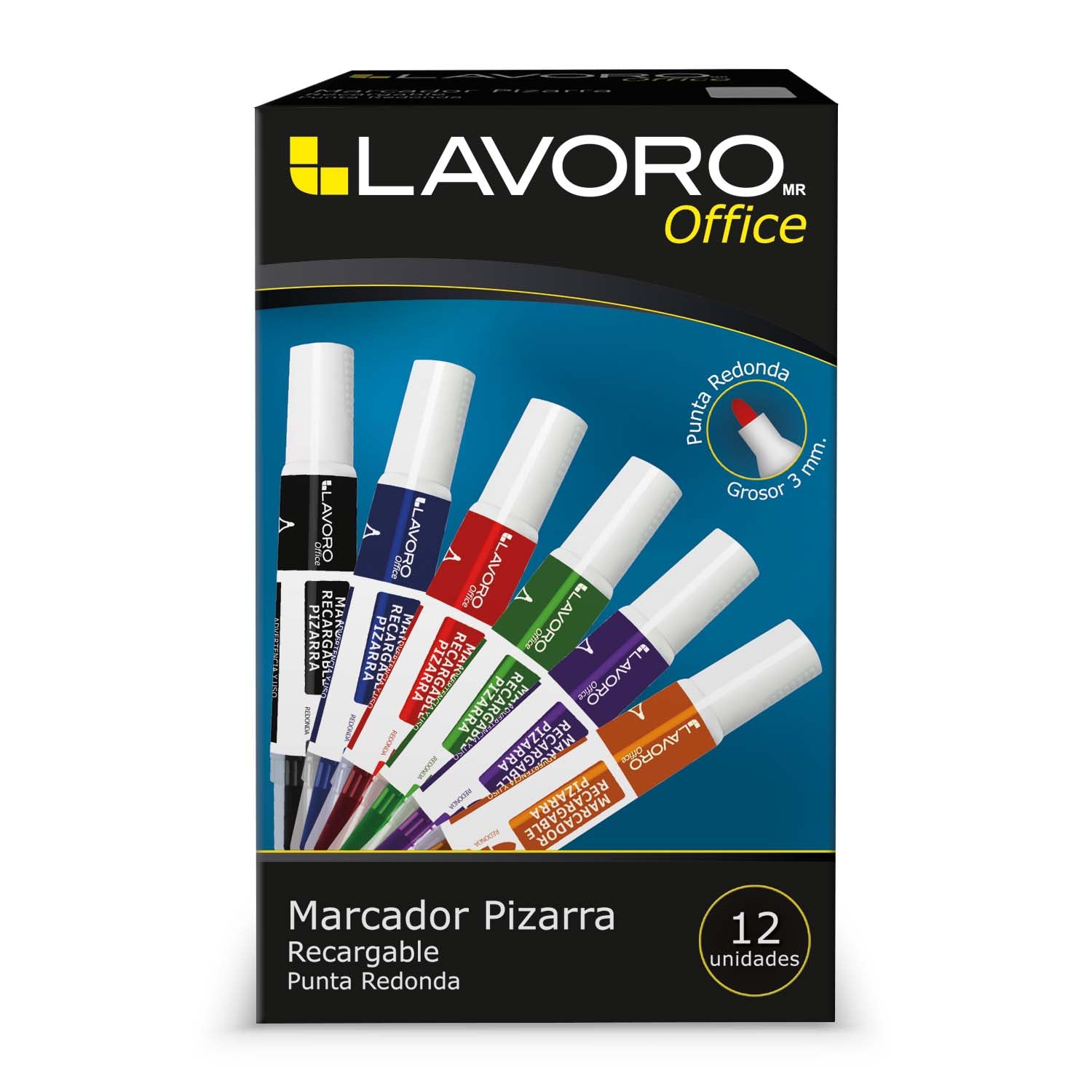 MARCADORES PIZARRA NEGRO RECARGABLE PUNTA REDONDA LAVORO 507867 (PACK 12 UNIDADES)