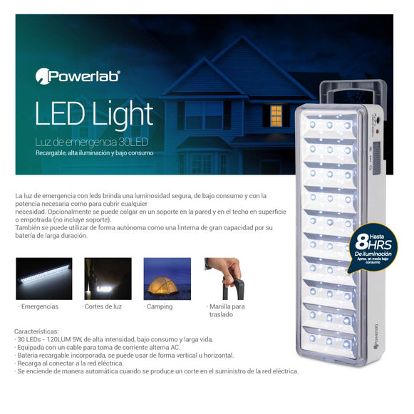 LAMPARA EMERGENCIA POWERLAB 30 LEDS 7258