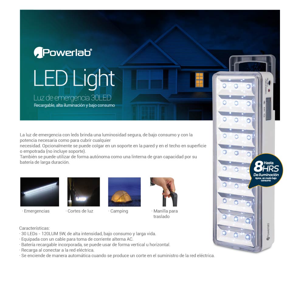 LAMPARA EMERGENCIA POWERLAB 30 LEDS 7258