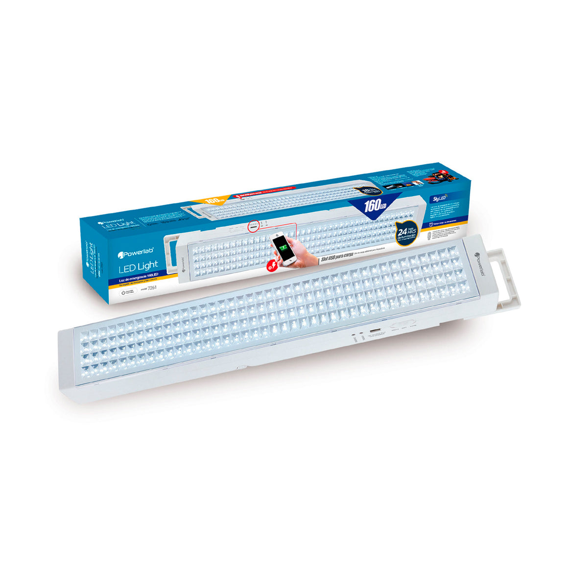 LAMPARA EMERGENCIA POWERLAB 160 LEDS USB 7261