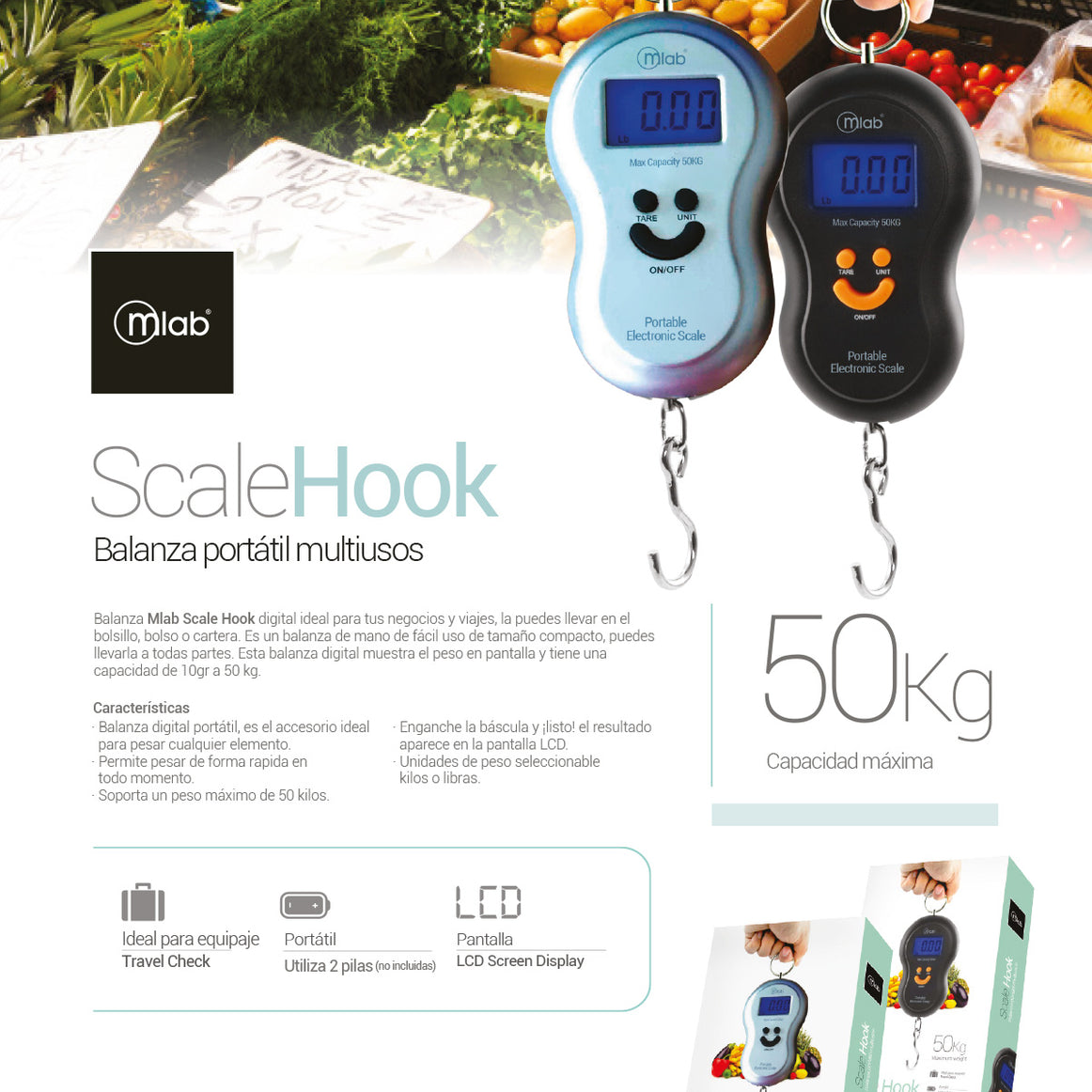 Balanza pesa portátil multiusos ScaleHook 50kg (9051)