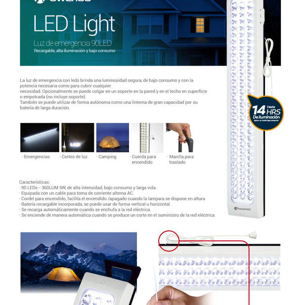 LAMPARA EMERGENCIA POWERLAB 90 LEDS USB 7259