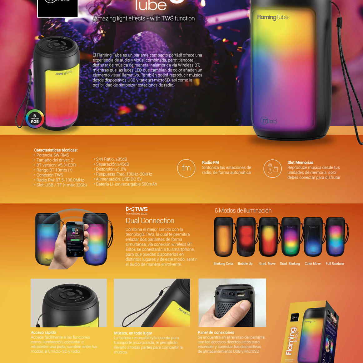 PARLANTE BT FLAMING TUBE 9289 MLAB